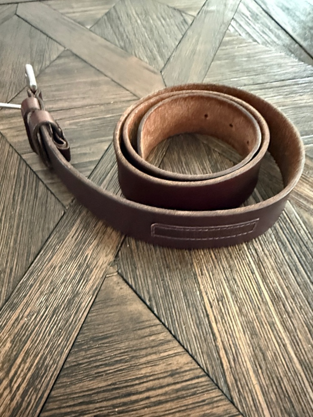 Polo Ralph Lauren Brown Leather Belt Size 38 Silver Buckle Classic Nubuck